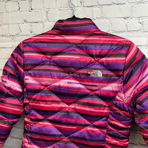 The North Face Girls 550 Down Puffer Coat Size Large 14/16 Pink Purple Stripes - Picture 8 of 12